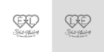 Letters EL and LE Wedding Love Logo, for couples with E and L initials vector