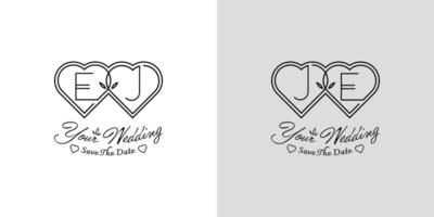 Letters EJ and JE Wedding Love Logo, for couples with E and J initials vector