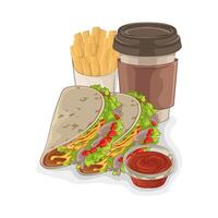 ilustración de tacos y francés papas fritas vector