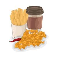 ilustración de tacos y francés papas fritas vector