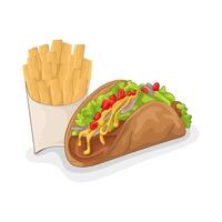 ilustración de tacos y francés papas fritas vector