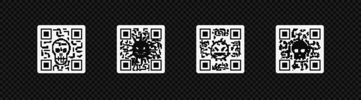 hacker qr código colocar. etiqueta logo con peligroso y malicioso solicitud vector