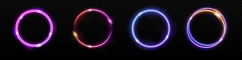 Neon circle glowing frame. glow laser ring lamp vector