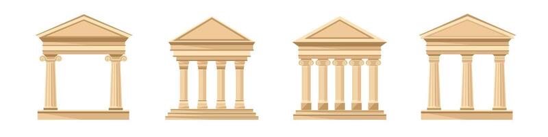 Antique greek temples set. Roman parthenon with classical architecture vector