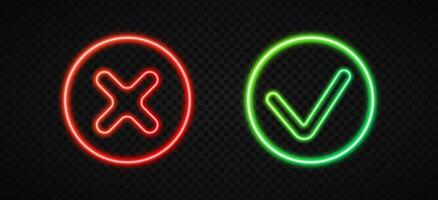 Neon checkmark and cross in circle vector