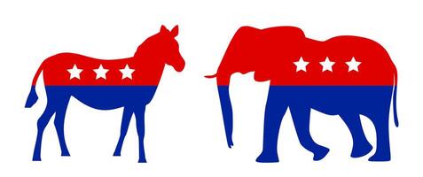 demócrata Burro y republicano elefante Estados Unidos debate y elección símbolo vector
