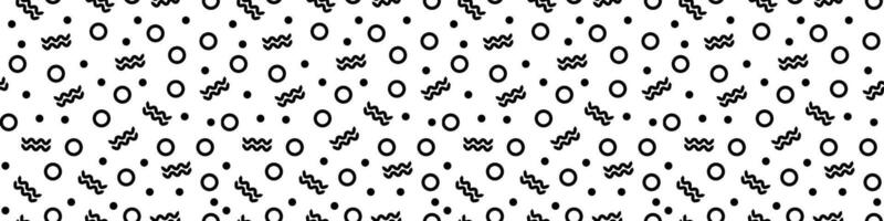 Geometric memphis wavy lines and circles seamless pattern vector