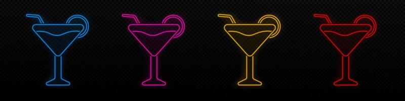 Cocktail bar neon icon. Cocktail glowing laser lamp vector