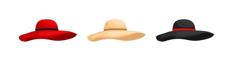 Womens wide brimmed hats set vector