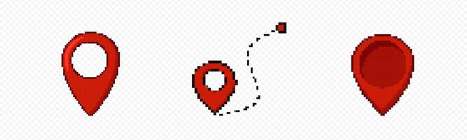 Red pixel web map pointer set vector