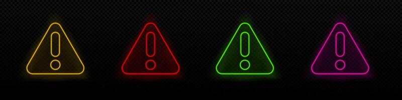 Warn neon icon. Error alert glowing laser vector