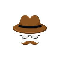 Private detective mask template. Hat with mustache and glasses of inspector character vector