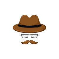 privado detective máscara modelo. sombrero con Bigote y lentes de inspector personaje vector