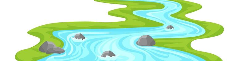 Winding river with grassy green coast template vector