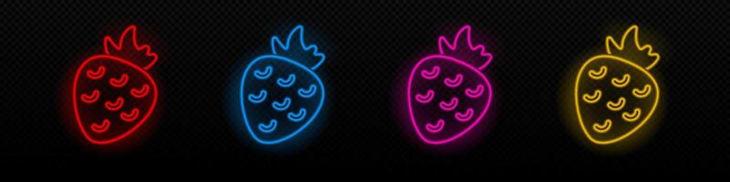 strawberry neon icon. Straw berry red glowing laser lamp symbol vector