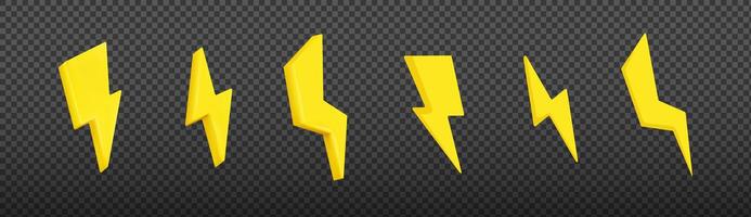 Yellow 3d and 2d lightning icon set vector