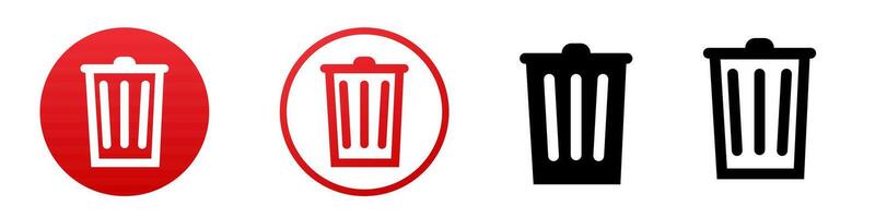 Delete trash bin icon. Refuse red and black symbol vector