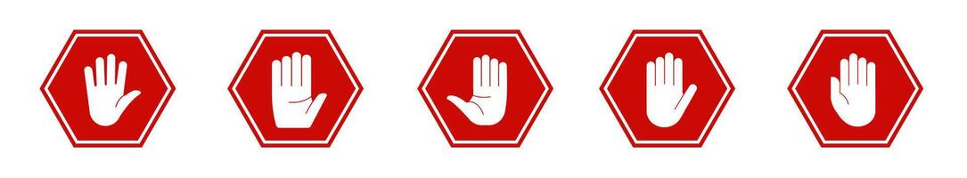 Stop hand adblock hexagon circle . vector