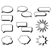 Set of empty comic speech bubbles of different shapes with halftone shadows and stars drawn. illustration vector