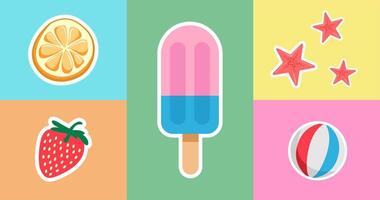 colorful objects on a bright background. summer background illustration. vector