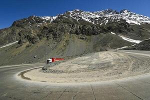 Los Caracoles desert highway, with many curves, in the Andes mountains photo