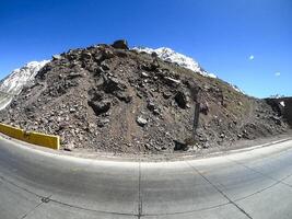 View of mountains in the Andes mountain range near Portillo in summer photo