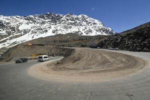 View of mountains in the Andes mountain range near Portillo in summer photo