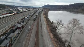 Drone View of a Train Yard video