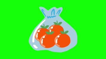 Tomato in fabric reusable eco bag animation green screen background video