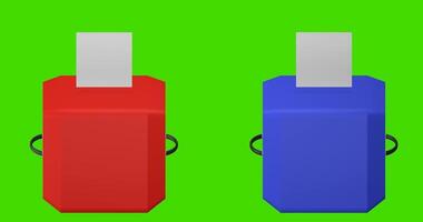 3D green screen animation of red and blue vote boxes with the simulation of the paper going into the boxes video