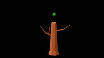 3D animation of cartoon style tree with leaves appear and disappear also changing color from green to light brown, black background video