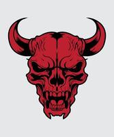 a red devil skull with horns on a white background vector