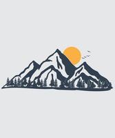 mountains and trees with a sunset in the background vector