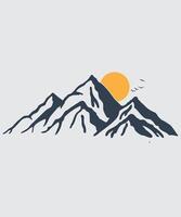 mountains and sun with birds flying over them vector