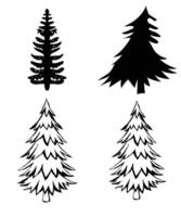 four different types of christmas trees, one black and one white vector