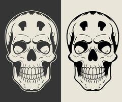 two different skull designs on a black and white background vector