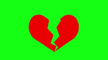 Broken Heart Shaky Cartoon Animation on Green Background video