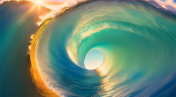 Close-up Large bubble cylinder wave Glittering in the bright summer sun. Raging through the camera to a tropical island The empty waves are amazing and beautiful video