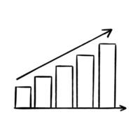 Graphic chart with arrow up sketch illustration. hand drawn icon with business or strathegy concept. illustration vector