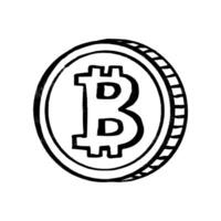 Bitcoin cryptocurrency sketch icon. Isolated crypto money sign. Blockchain technology doodle design element . illustration vector