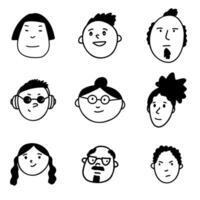 Funny Doodle hand drawn people faces. Diversity and individuality. Human faces personages set. illustration vector