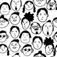 Seamless pattern with funny doodle diverse people faces. Cute simple texture for textile and wallpapers. Fabric and wrapping paper seamless background. illustration vector