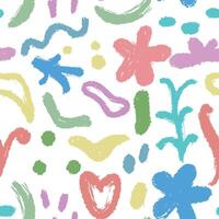 Crayon doodle elements, seamless pattern vector