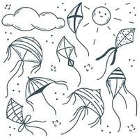 Kite doodle sketch set graphic vector