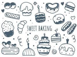 Sweet pastries hand drawn doodle set vector