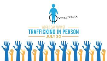 World day against trafficking in person observed every year in July. Template for background, banner, card, poster with text inscription. vector