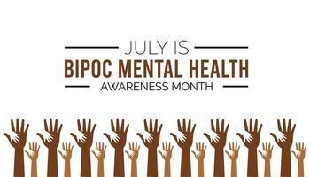 Bipoc mental health awareness month observed every year in July. Template for background, banner, card, poster with text inscription. vector