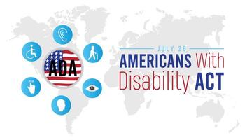 Americans with disability act observed every year in July. Template for background, banner, card, poster with text inscription. vector