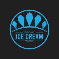 National Ice Cream Month observed every year in July. Template for background, banner, card, poster with text inscription. vector