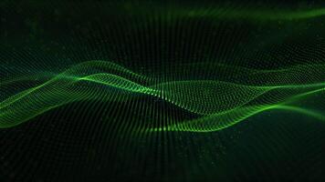 Seamless loop animation of abstract green particle waves smoothly moving on a dark background with soft glow effect. Computer science and digital technology screensaver. Looped , 4k , 60 fps video